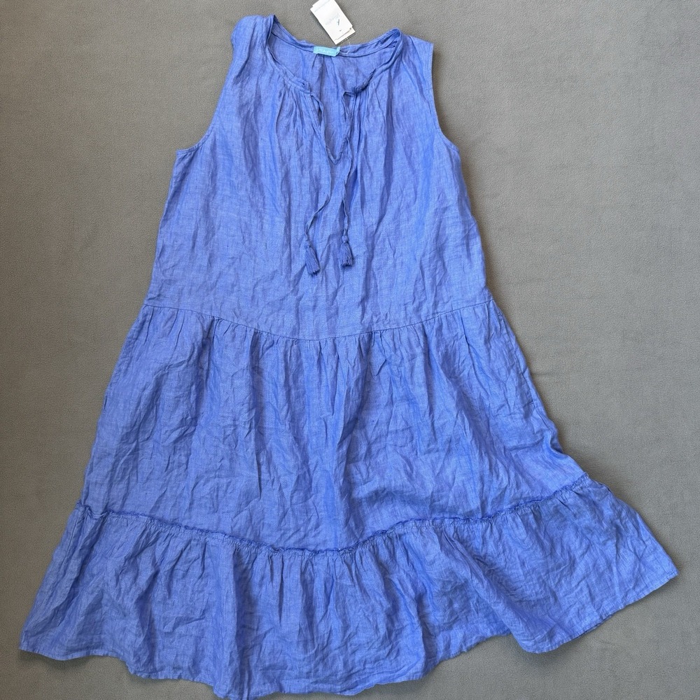 J McLaughlin Dress Womens Medium Blue‎ Christa Sleeveless Tiered Linen Coast NWT